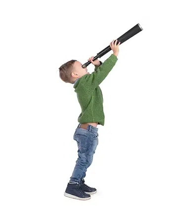 Child playing with a telescope